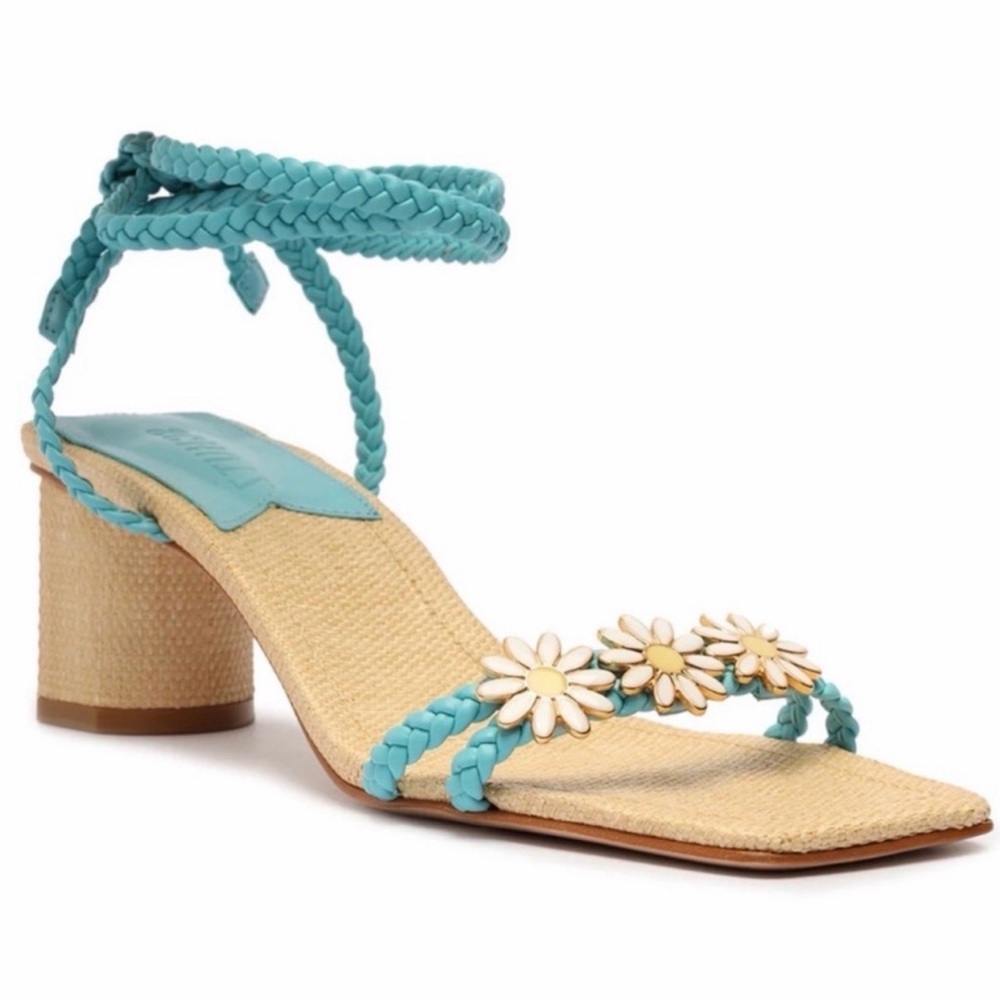 Schutz Hina Mid Daisy Embellished Lace-Up Sandals Size 5